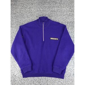 Descente Quarter Zip Pullover Mens Large Purple Fleece‎ Mock Neck Logo Patch